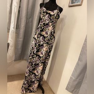💖Sexy Floral Maxi Dress in Lavender, Pink, Green, on Black Background💖